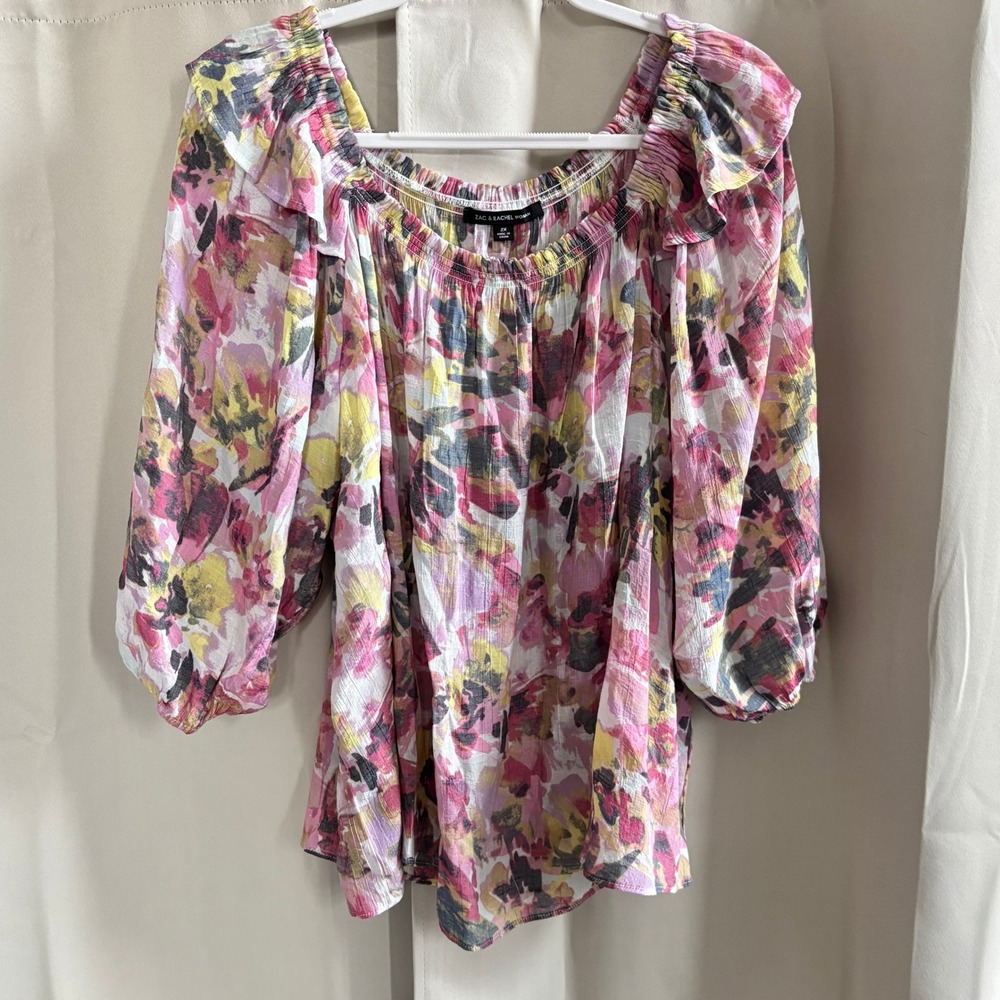 Zac Rachel Women Top Watercolor Floral Off Shoulder Fairy Cottagecore Boho 19437
